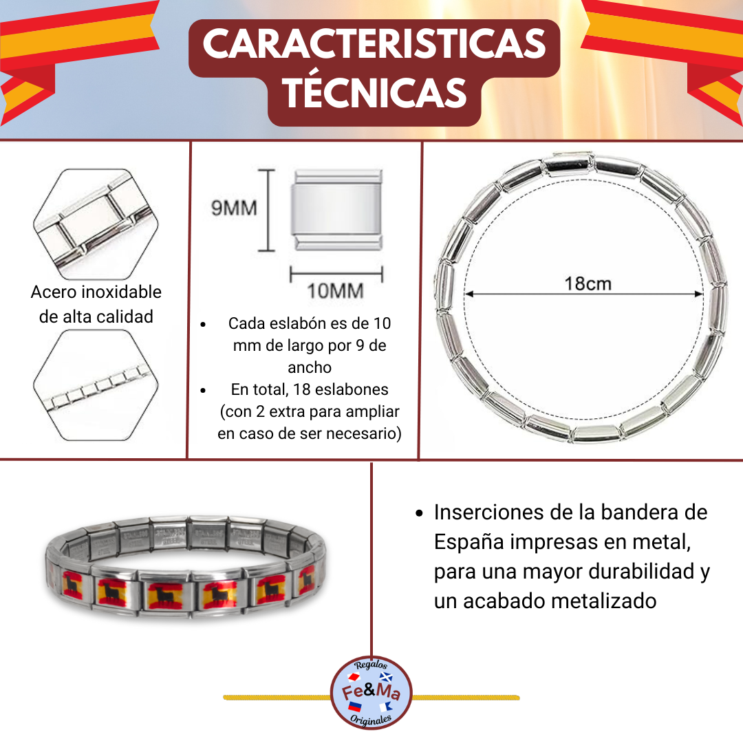 Pulsera con la Bandera de España con Toro – Acero Inoxidable, Regalo Icónico de Identidad Española