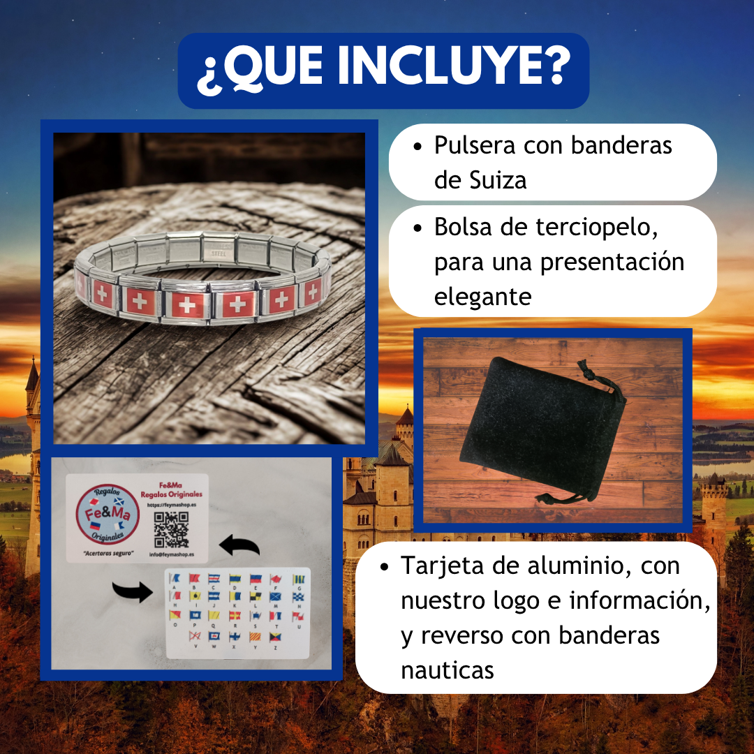 Pulsera con Bandera de Suiza – Acero Inoxidable, Regalo Original