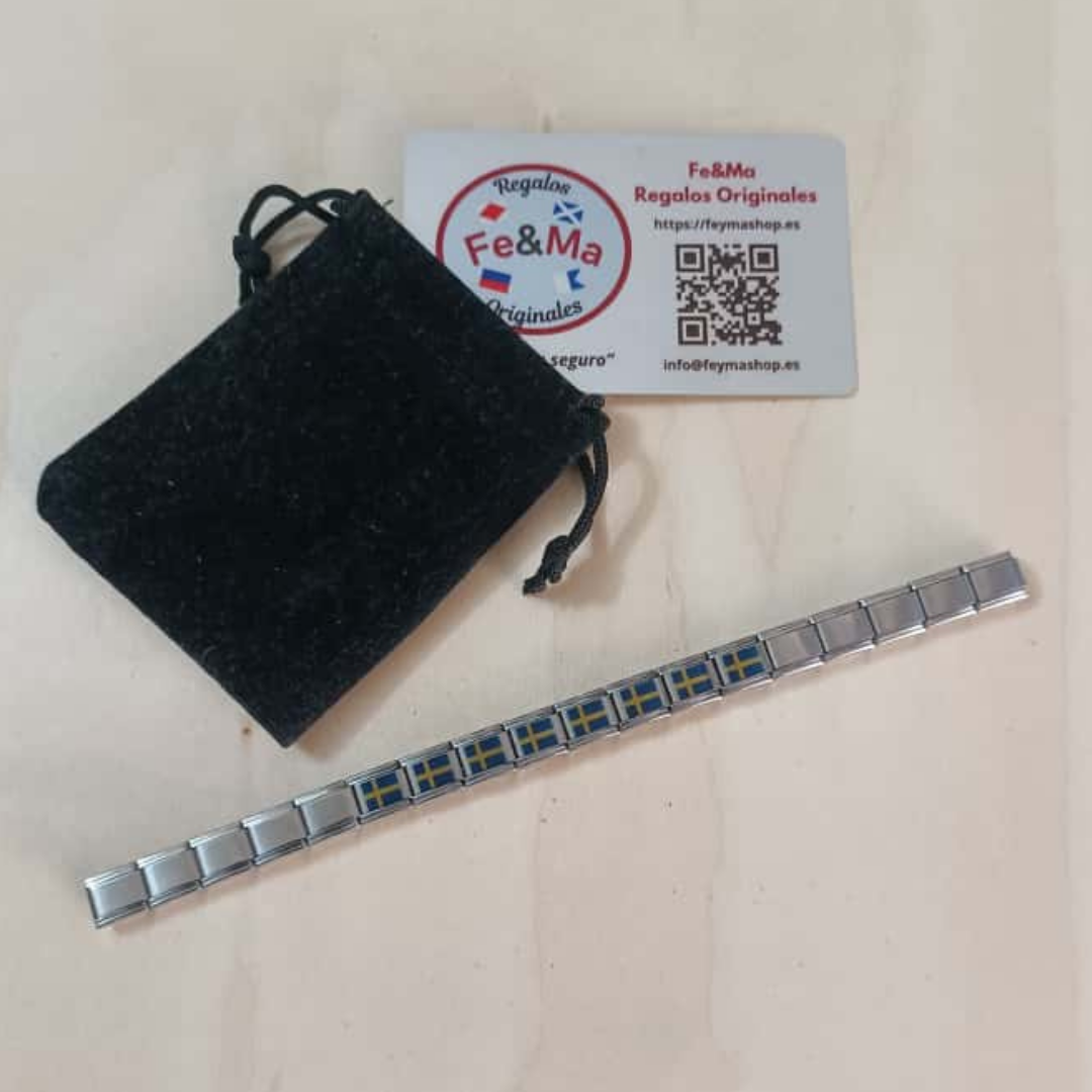 Pulsera con Bandera de Suecia – Acero Inoxidable, Regalo Original