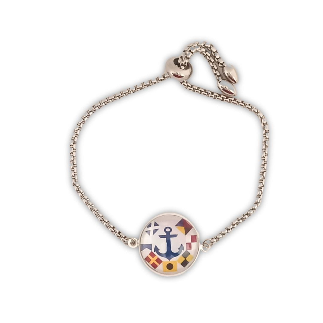 Pulsera Personalizada Bohemia con Medallón de Nombres en Banderas Náuticas de Acero Inoxidable
