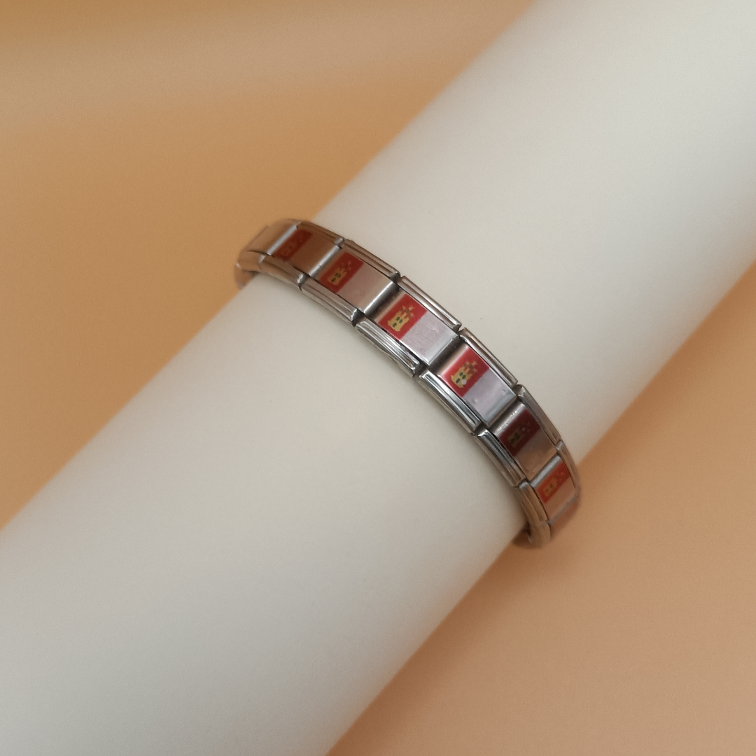 Pulsera con Bandera de Castilla-La Mancha – Acero Inoxidable, Regalo Original de Comunidad Autónoma