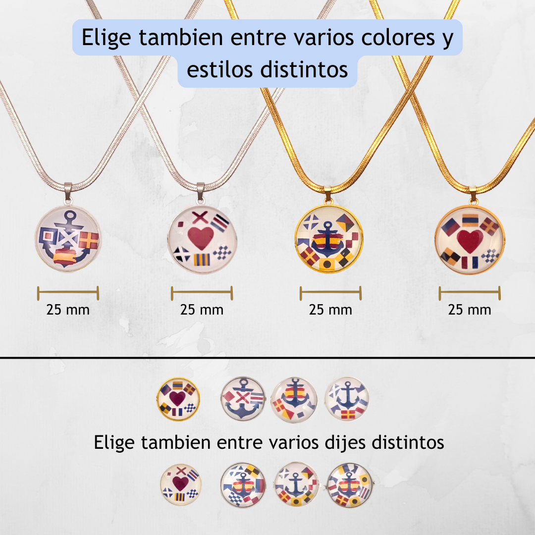 Collar con dije personalizado de nombre en banderas náuticas