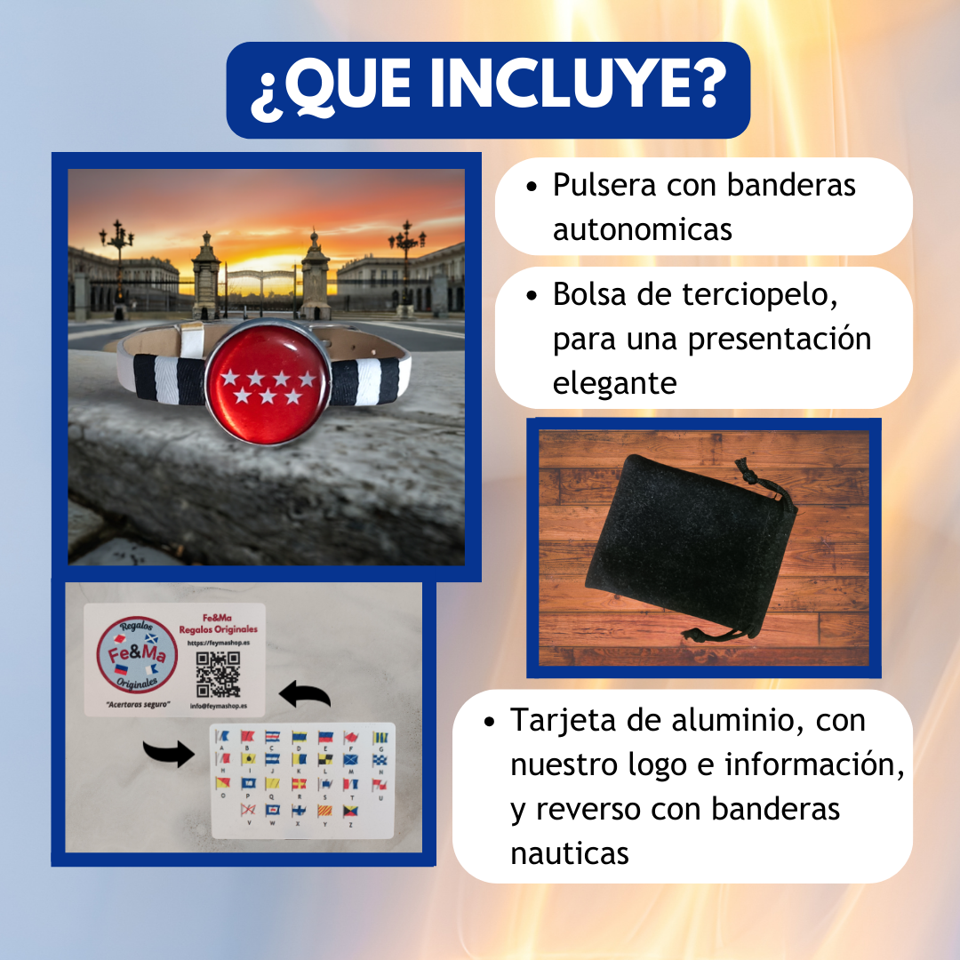 Pulsera con Bandera de Madrid - Medallón en Correa Ajustable, Regalo Original con Orgullo de Comunidad Autónoma