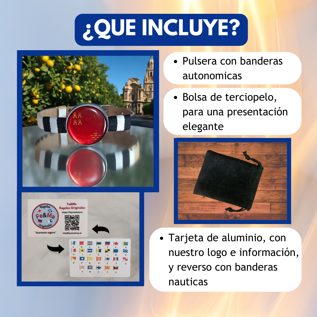 Pulsera con Bandera de Murcia - Medallón en Correa Ajustable, Regalo Original con Orgullo de Comunidad Autónoma