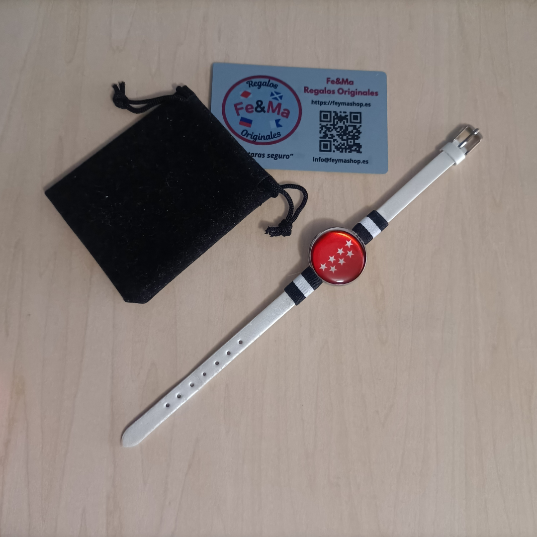 Pulsera con Bandera de Madrid - Medallón en Correa Ajustable, Regalo Original con Orgullo de Comunidad Autónoma