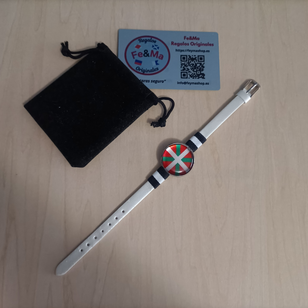 Pulsera con Bandera de País Vasco - Medallón en Correa Ajustable, Regalo Original con Orgullo de Comunidad Autónoma