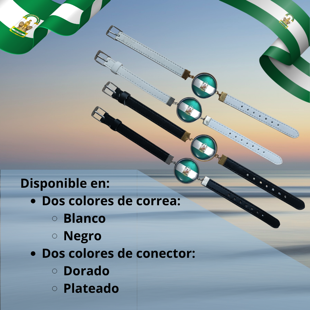 Pulsera con Bandera de Andalucía - Medallón con Correa Ajustable, Regalo Original con Orgullo de Comunidad Autónoma