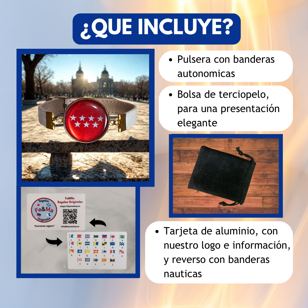 Pulsera con Bandera de Madrid - Medallón en Correa Ajustable, Regalo Original con Orgullo de Comunidad Autónoma