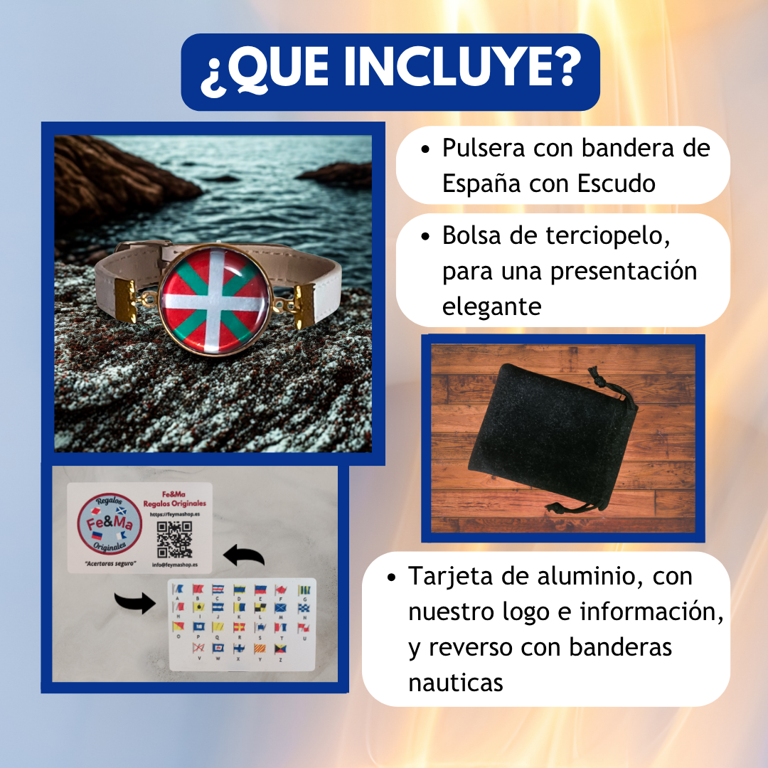Pulsera con Bandera de País Vasco - Medallón en Correa Ajustable, Regalo Original con Orgullo de Comunidad Autónoma