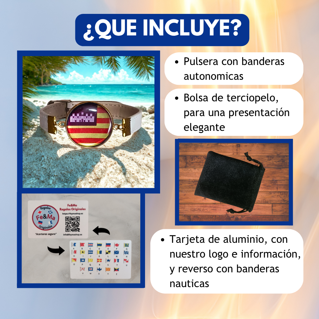 Pulsera con Bandera de Baleares - Medallón en Correa Ajustable, Regalo Original con Orgullo de Comunidad Autónoma