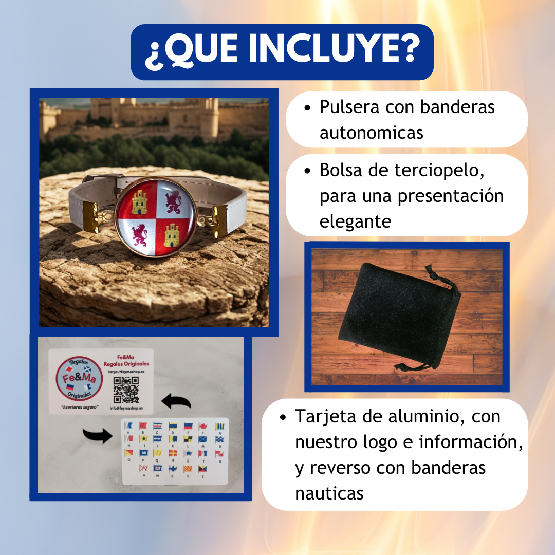 Pulsera con Bandera de Castilla y León - Medallón en Correa Ajustable, Regalo Original con Orgullo de Comunidad Autónoma