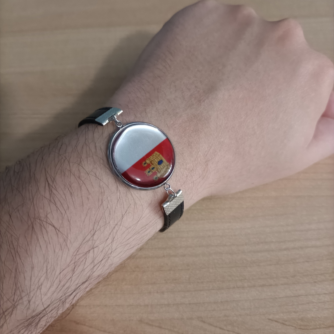 Pulsera con Bandera de Castilla La Mancha - Medallón en Correa Ajustable, Regalo Original con Orgullo de Comunidad Autónoma