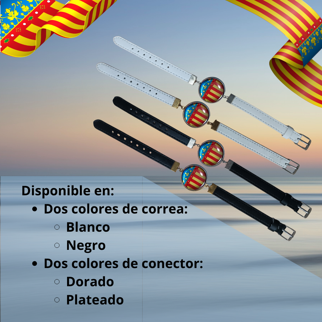 Pulsera con Bandera de Comunidad Valenciana - Medallón en Correa Ajustable, Regalo Original con Orgullo de Comunidad Autónoma