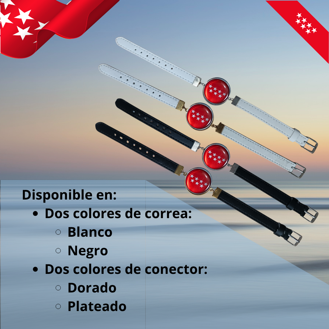 Pulsera con Bandera de Madrid - Medallón en Correa Ajustable, Regalo Original con Orgullo de Comunidad Autónoma