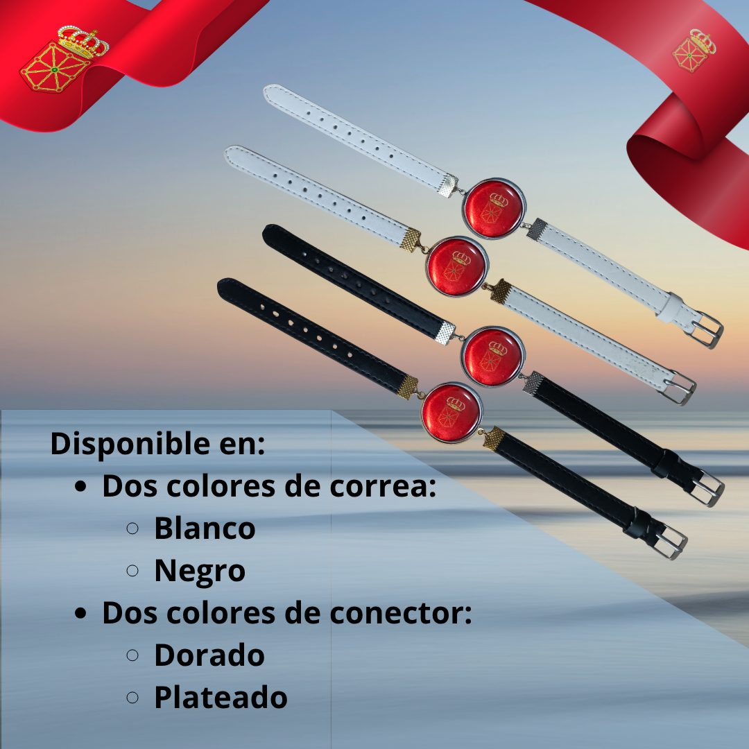 Pulsera con Bandera de Navarra - Medallón en Correa Ajustable, Regalo Original con Orgullo de Comunidad Autónoma