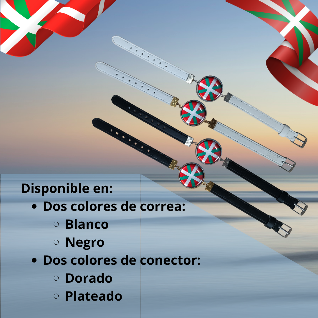 Pulsera con Bandera de País Vasco - Medallón en Correa Ajustable, Regalo Original con Orgullo de Comunidad Autónoma