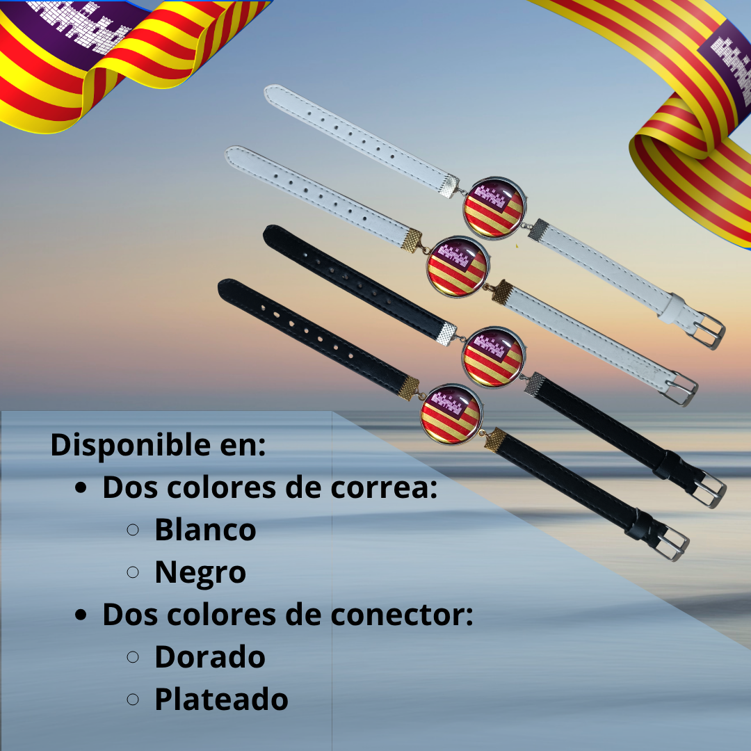 Pulsera con Bandera de Baleares - Medallón en Correa Ajustable, Regalo Original con Orgullo de Comunidad Autónoma