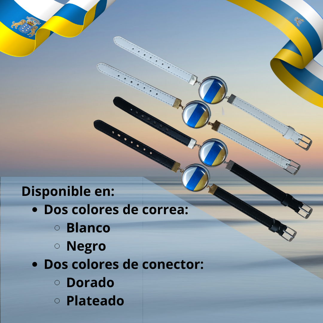 Pulsera con Bandera de Canarias - Medallón en Correa Ajustable, Regalo Original con Orgullo de Comunidad Autónoma