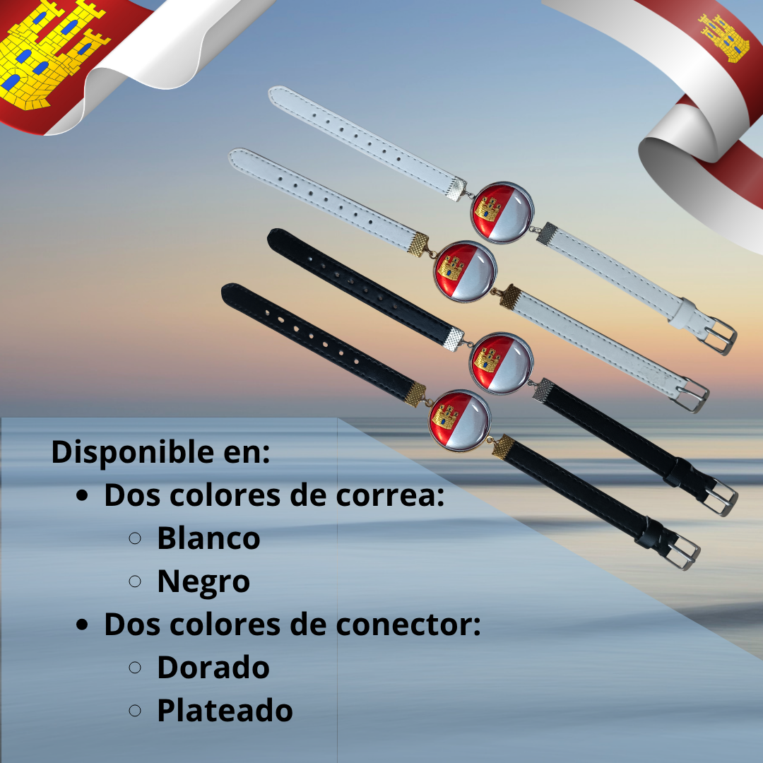 Pulsera con Bandera de Castilla La Mancha - Medallón en Correa Ajustable, Regalo Original con Orgullo de Comunidad Autónoma
