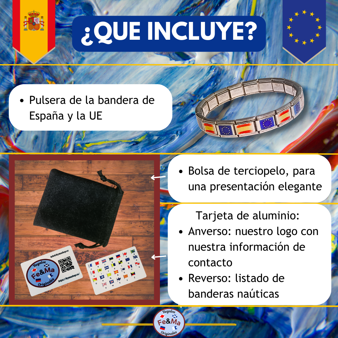 Pulsera de la Bandera de España y la Unión Europea en Eslabones de Acero Inoxidable | Orgullo y Elegancia