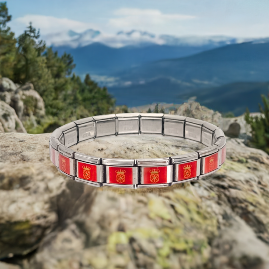 Pulsera con Bandera de Navarra – Acero Inoxidable, Regalo Original de Comunidad Autónoma