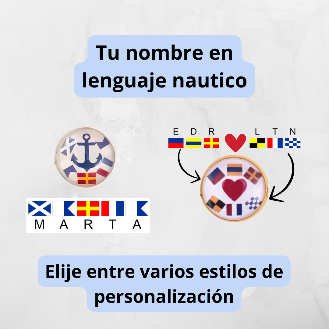 Pulsera Personalizada de Abrazadera con Dijes de Nombres en Banderas Náuticas de Acero Inoxidable