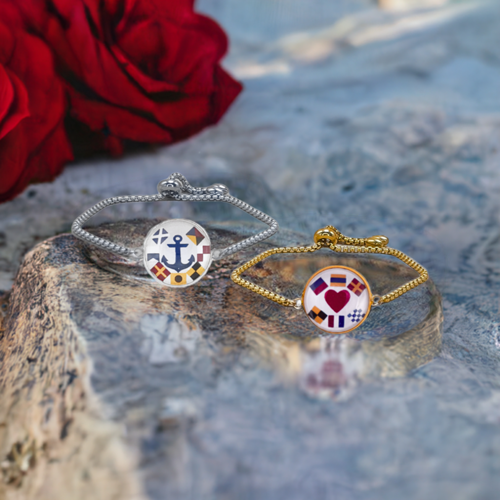 Pulsera Personalizada Bohemia con Medallón de Nombres en Banderas Náuticas de Acero Inoxidable