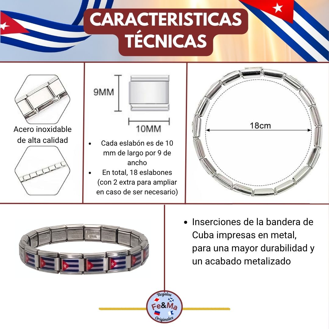 Pulsera con Bandera de Cuba – Acero Inoxidable, Regalo Original