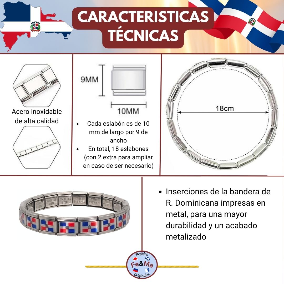 Pulsera con Bandera de República Dominicana – Acero Inoxidable, Regalo Original