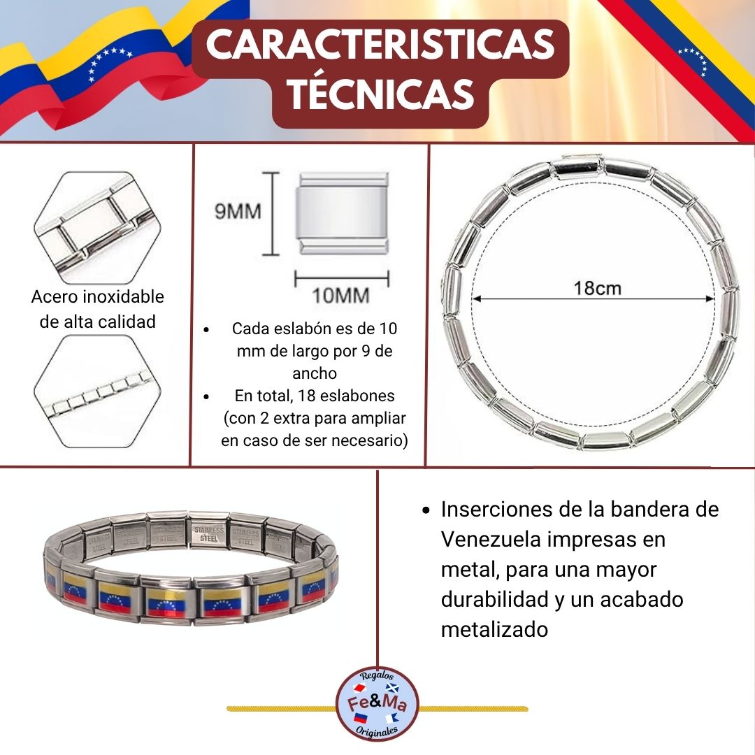 Pulsera con Bandera de Venezuela – Acero Inoxidable, Regalo Original