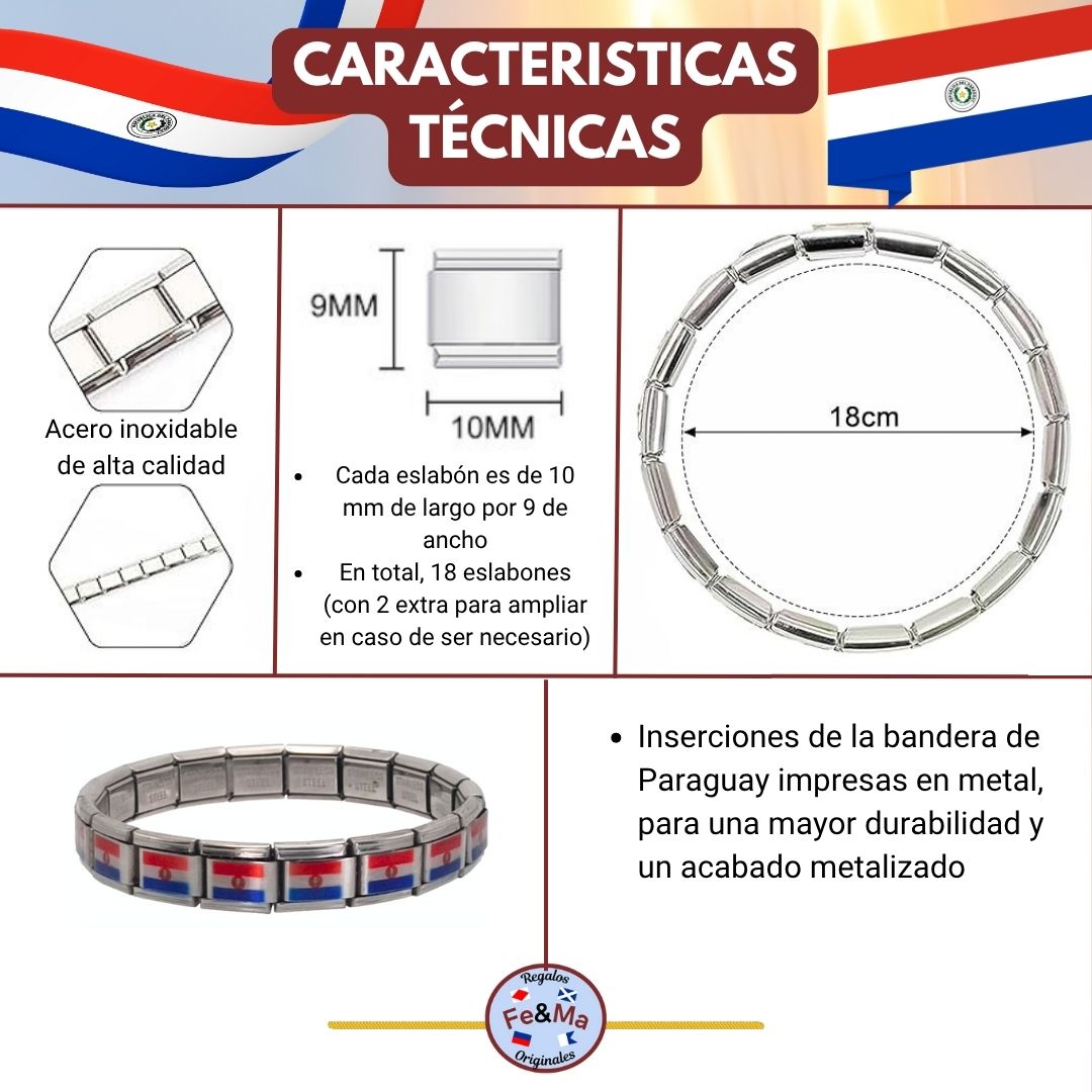 Pulsera con Bandera de Paraguay – Acero Inoxidable, Regalo Original