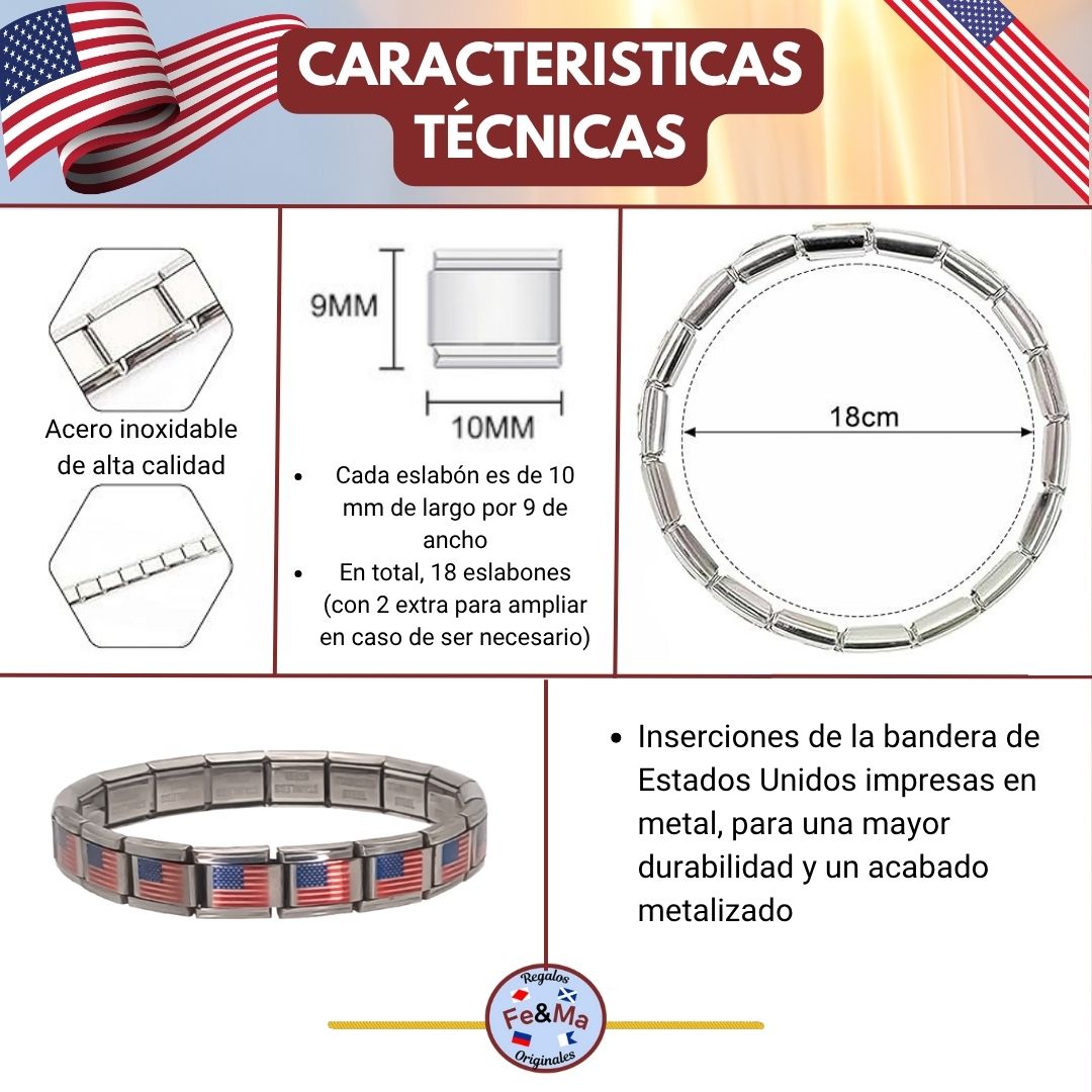 Pulsera con Bandera de Estados Unidos – Acero Inoxidable, Regalo Original