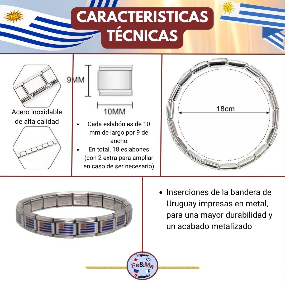 Pulsera con Bandera de Uruguay – Acero Inoxidable, Regalo Original