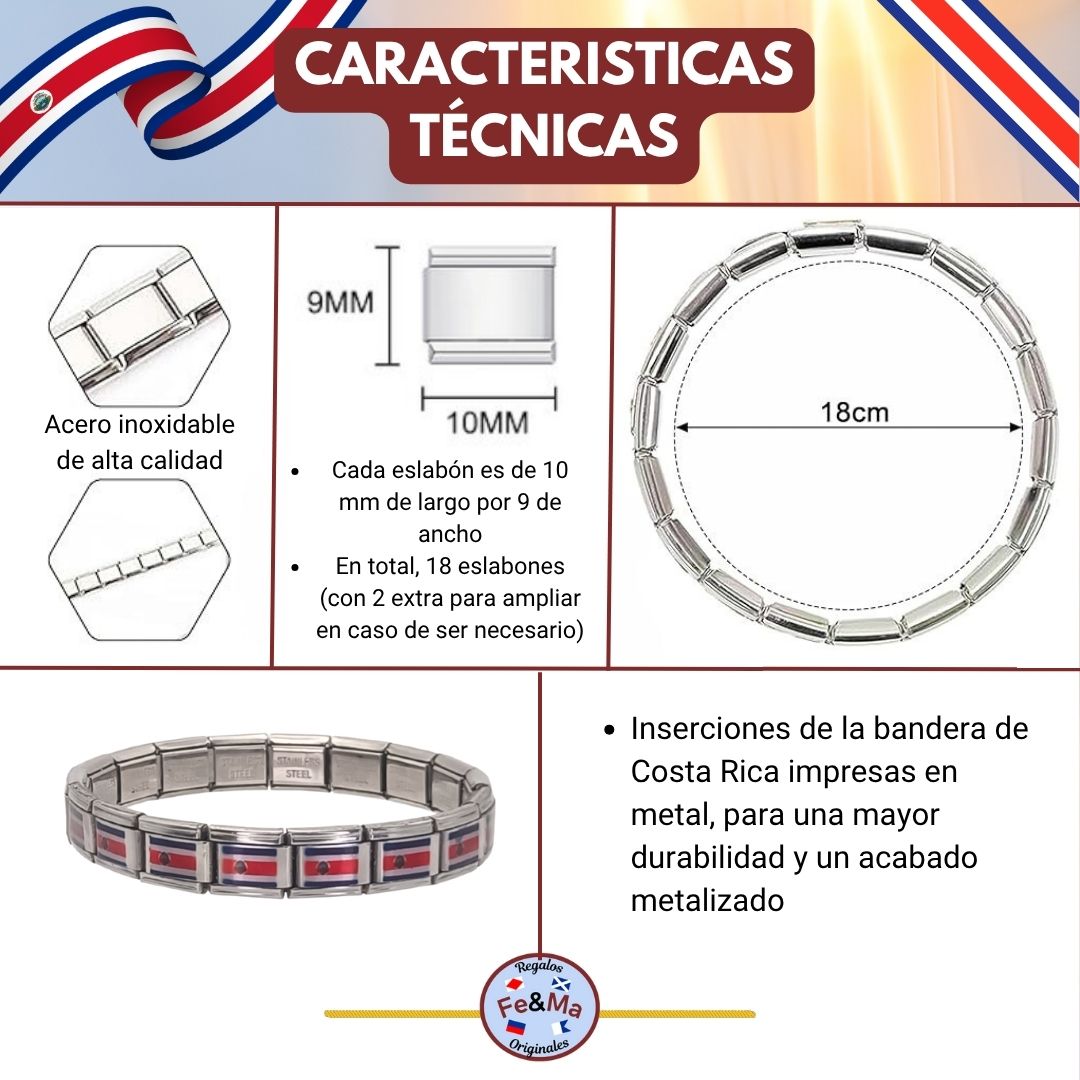 Pulsera con Bandera de Costa Rica – Acero Inoxidable, Regalo Original