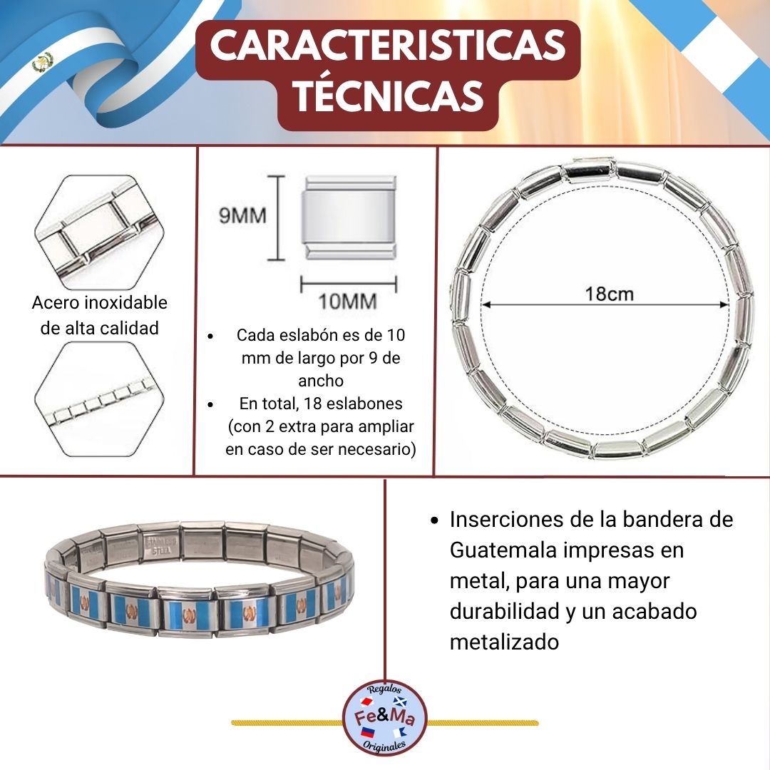 Pulsera con Bandera de Guatemala – Acero Inoxidable, Regalo Original