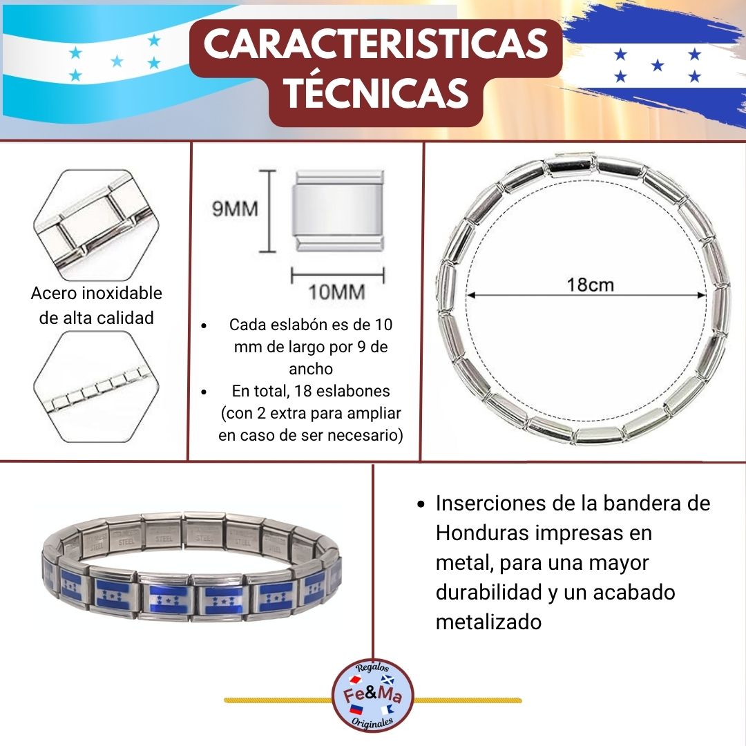 Pulsera con Bandera de Honduras – Acero Inoxidable, Regalo Original