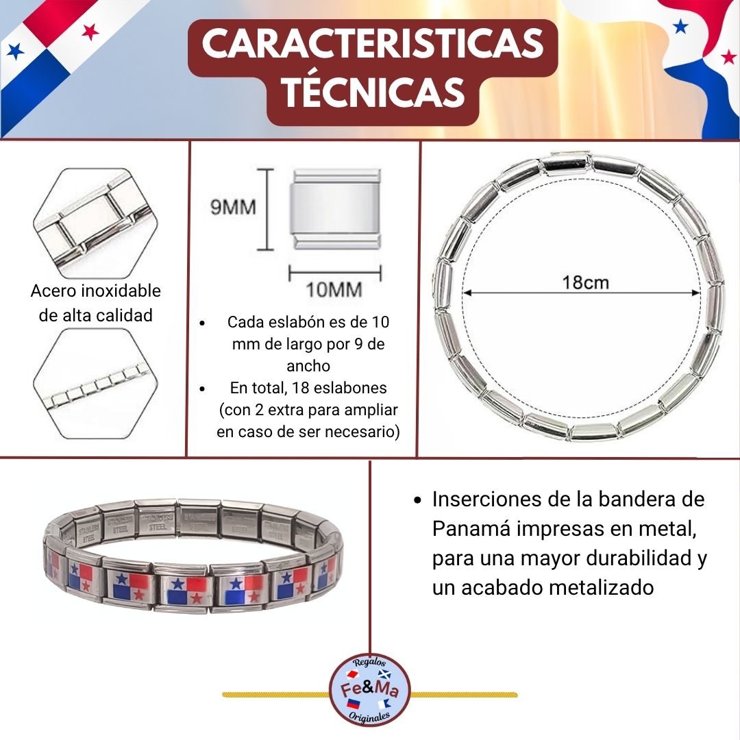 Pulsera con Bandera de Panamá – Acero Inoxidable, Regalo Original