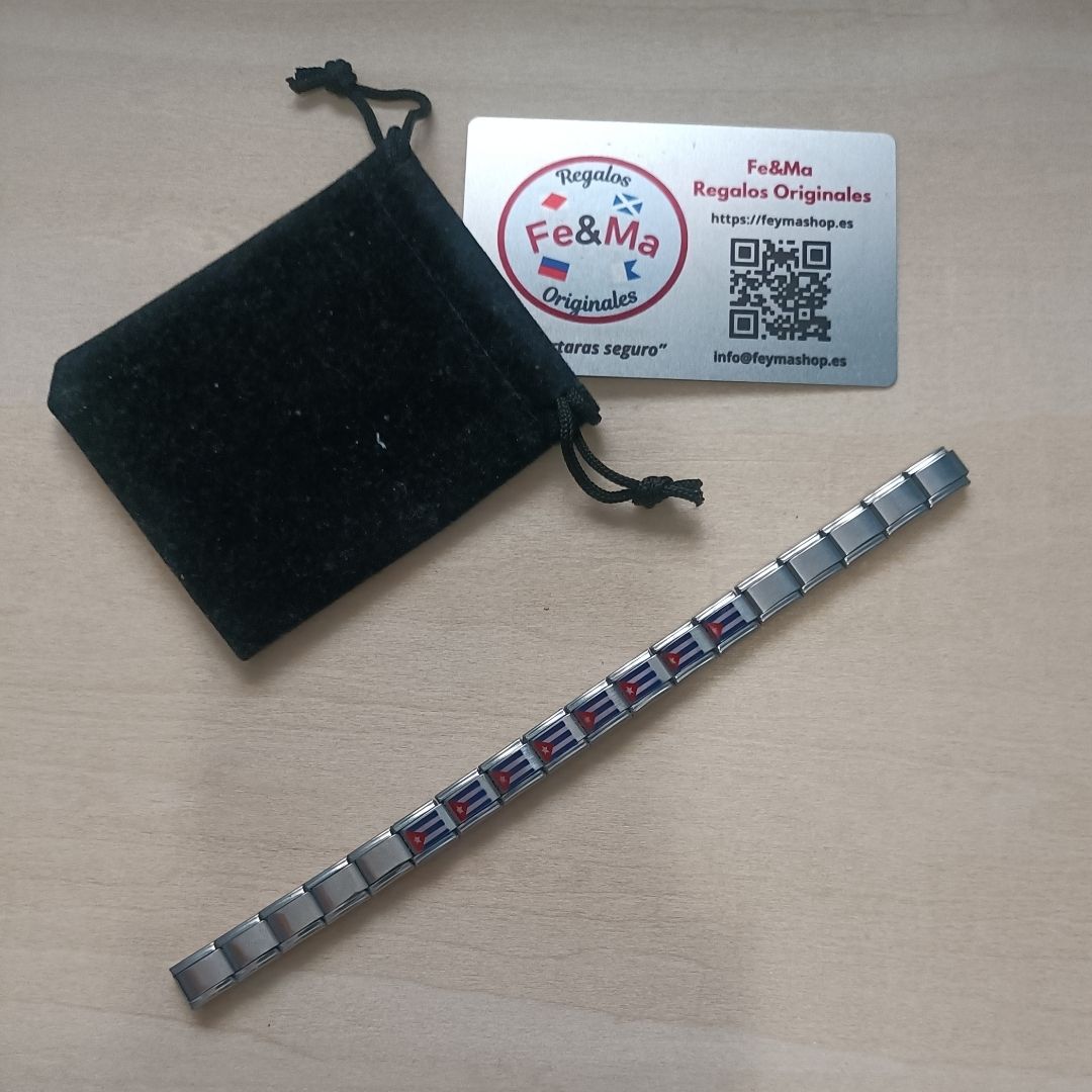 Pulsera con Bandera de Cuba – Acero Inoxidable, Regalo Original