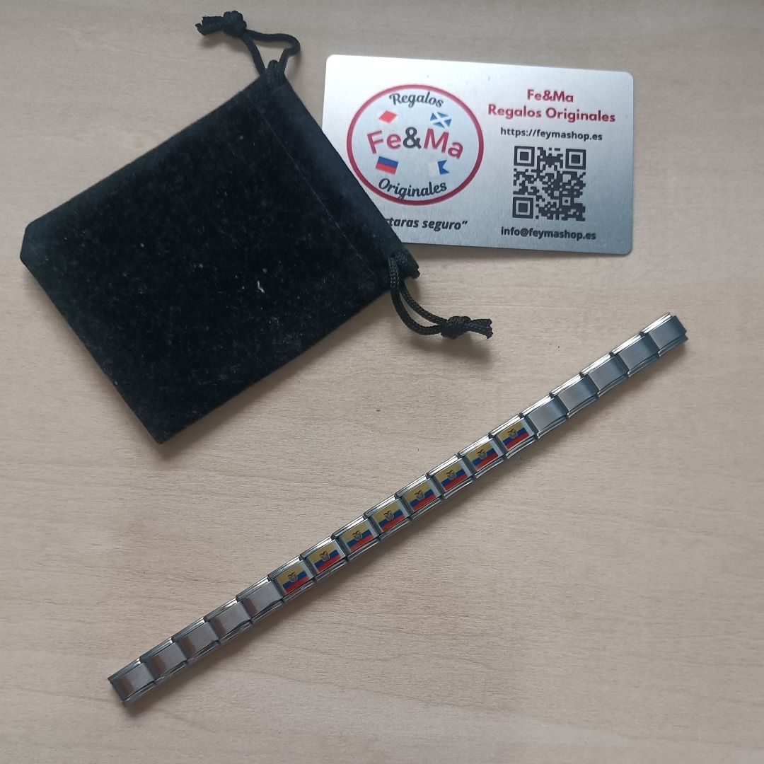 Pulsera con Bandera de Ecuador – Acero Inoxidable, Regalo Original