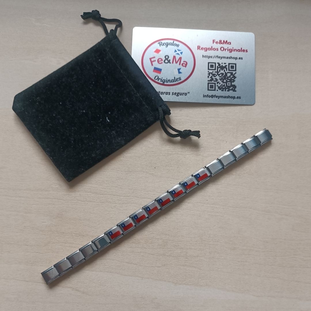 Pulsera con Bandera de Chile – Acero Inoxidable, Regalo Original