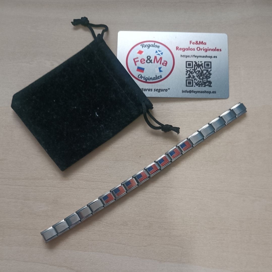 Pulsera con Bandera de Estados Unidos – Acero Inoxidable, Regalo Original