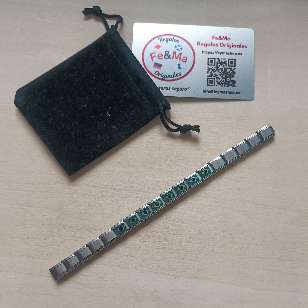 Pulsera con Bandera de Brasil – Acero Inoxidable, Regalo Original