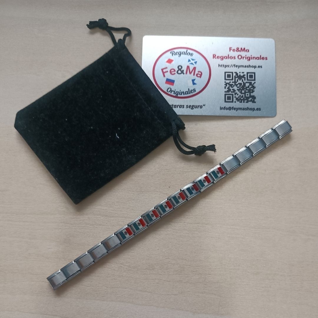 Pulsera con Bandera de Mexico – Acero Inoxidable, Regalo Original