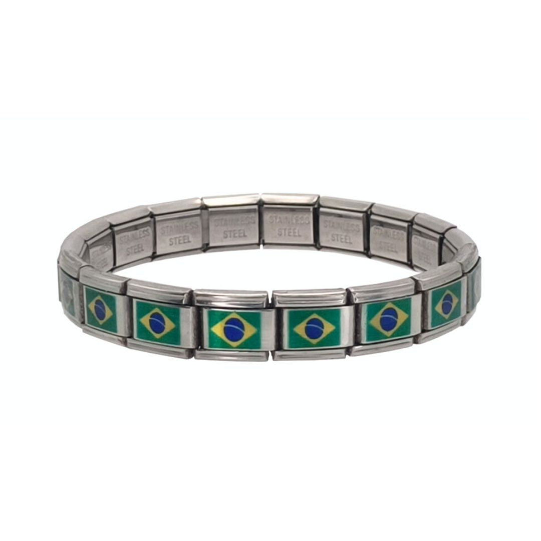 Pulsera con Bandera de Brasil – Acero Inoxidable, Regalo Original