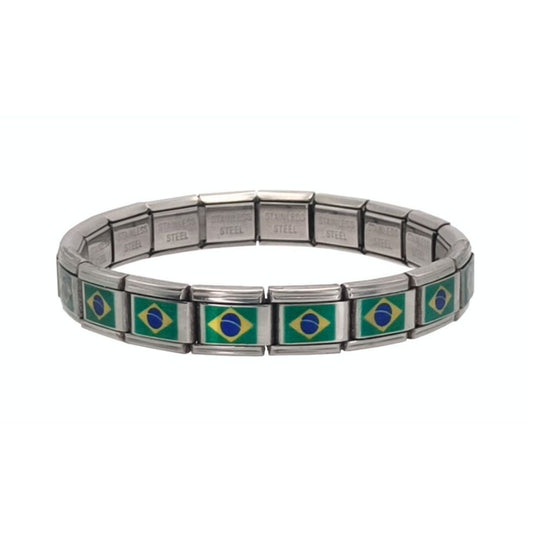 Pulsera con Bandera de Brasil – Acero Inoxidable, Regalo Original