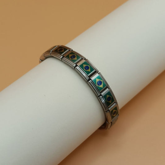 Pulsera con Bandera de Brasil – Acero Inoxidable, Regalo Original