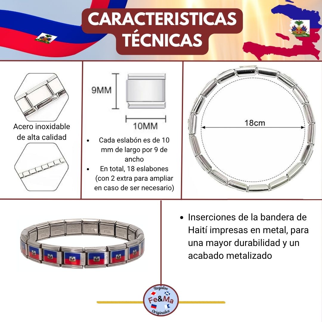 Pulsera con Bandera de Haití – Acero Inoxidable, Regalo Original