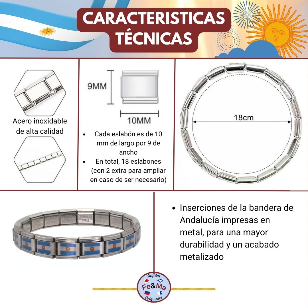 Pulsera con Bandera de Argentina – Acero Inoxidable, Regalo Original