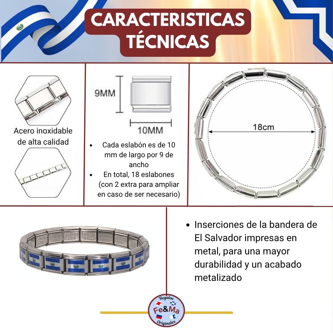 Pulsera con Bandera de El Salvador – Acero Inoxidable, Regalo Original