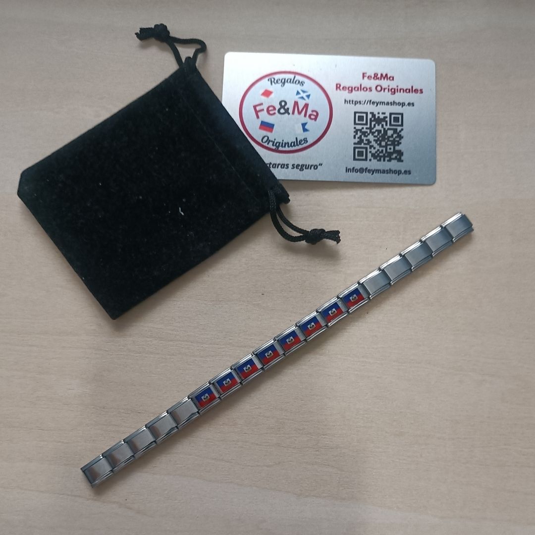 Pulsera con Bandera de Haití – Acero Inoxidable, Regalo Original